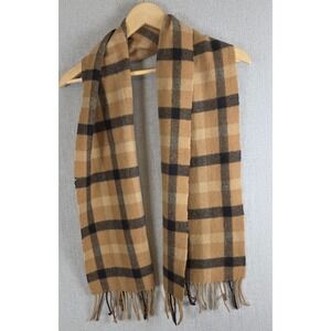 Phenix Cashmere Plaid Scarf Tan Black Check Fringe Old Money Academia Y2K Retro
